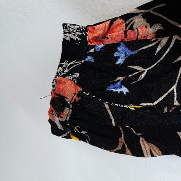 Old Navy Womens Boho Floral Print V-Neck Top Small Black Pullover Blouse Pleated - Picture 7 of 15